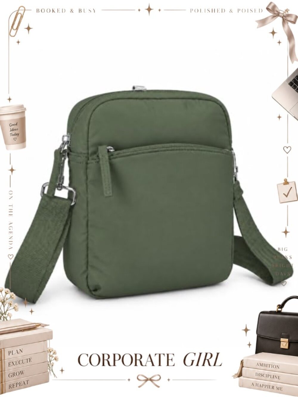 Water-Resistant Nylon Crossbody Bag Small Messenger Satchel 3-in-1 Travel